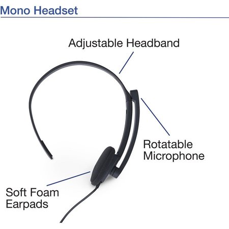 Verbatim Headset, w/Microphone/In-Line Remote, Mono, Adj Headband, BK VER70722